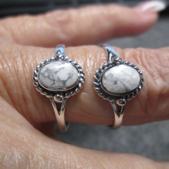 White Buffalo Turquoise ring>925 Sterling White Buffalo Ring,Dainty Turquoise - Picture 7 of 8